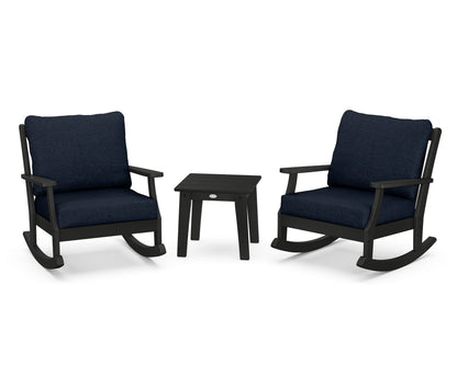 POLYWOOD® Braxton 3-Piece Deep Seating Rocker Set in Black / Marine Indigo