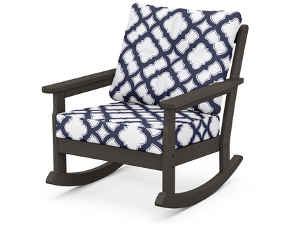 POLYWOOD® Vineyard Deep Seating Rocking Chair in Vintage Coffee / Trellis Navy