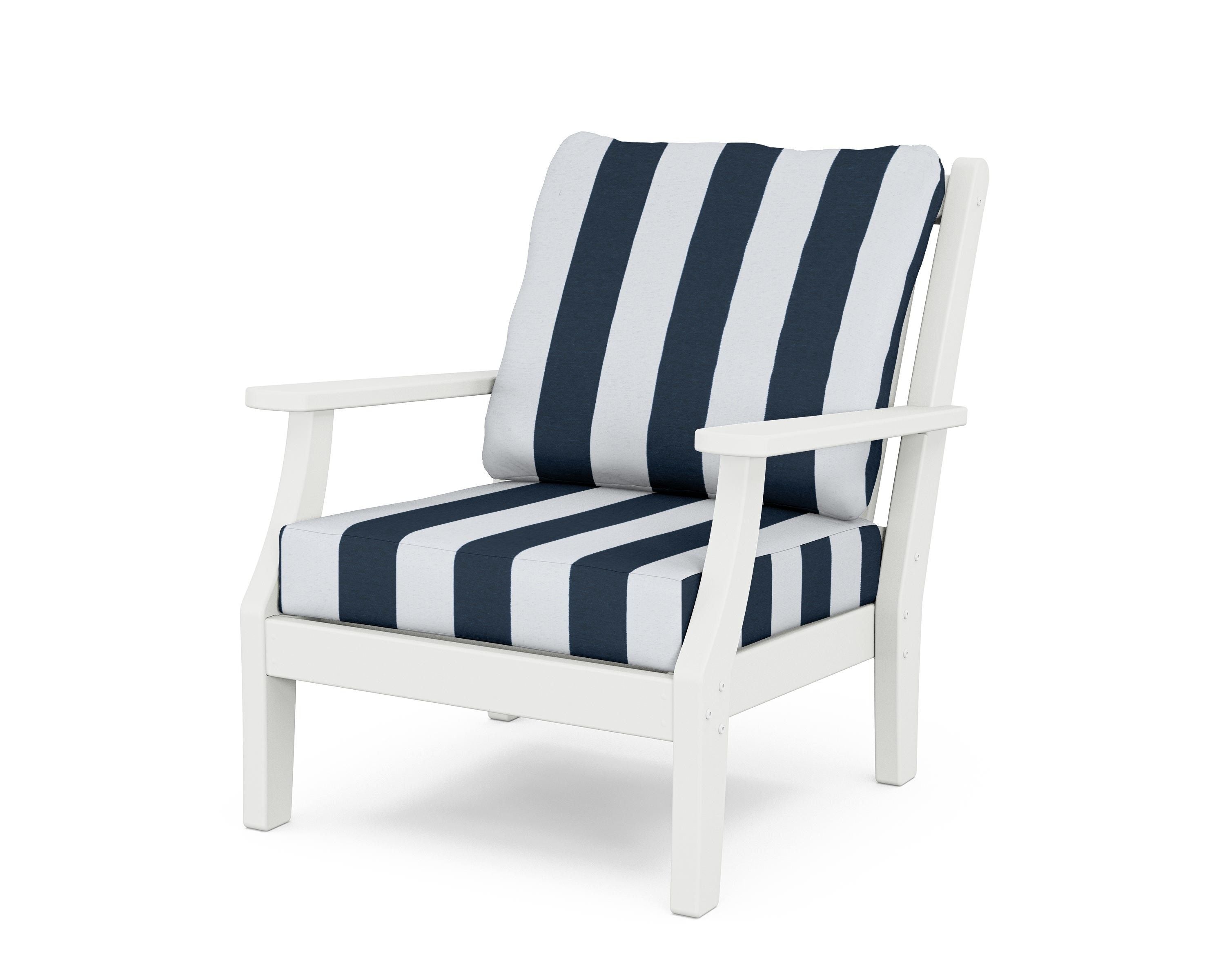 Country Living Wovendale Deep Seating Chair in White / Cabana Stripe Marine Indigo