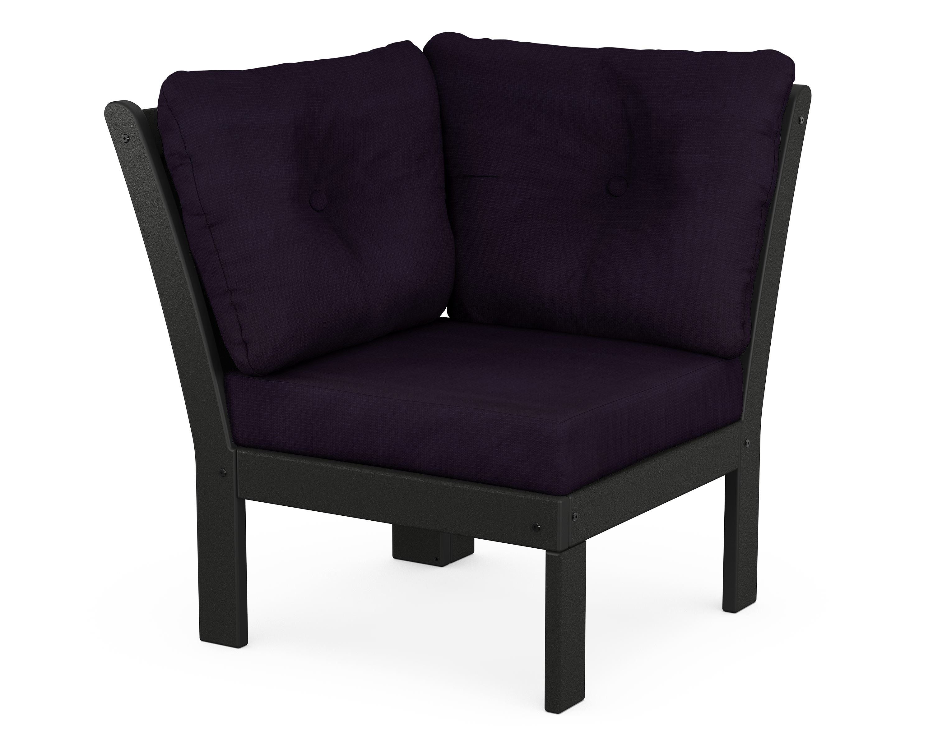 POLYWOOD® Vineyard Modular Corner Chair in Black / Navy Linen