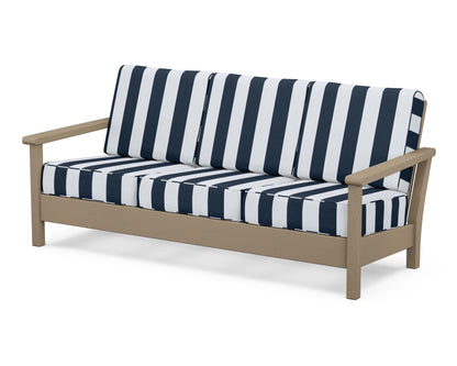 POLYWOOD® Harbour Deep Seating Sofa in Vintage Sahara / Cabana Stripe Marine Indigo