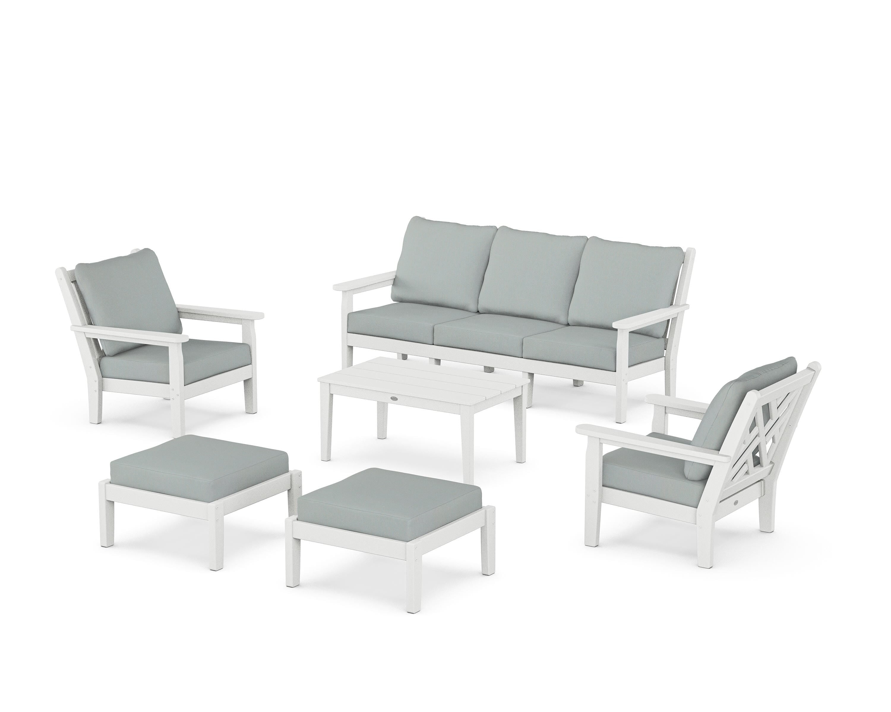 POLYWOOD® Chippendale 6-Piece Lounge Sofa Set in White / Spa