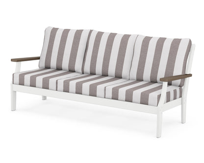 POLYWOOD® Braxton Deep Seating Sofa in White / Kona / Cabana Stripe Grey Mist