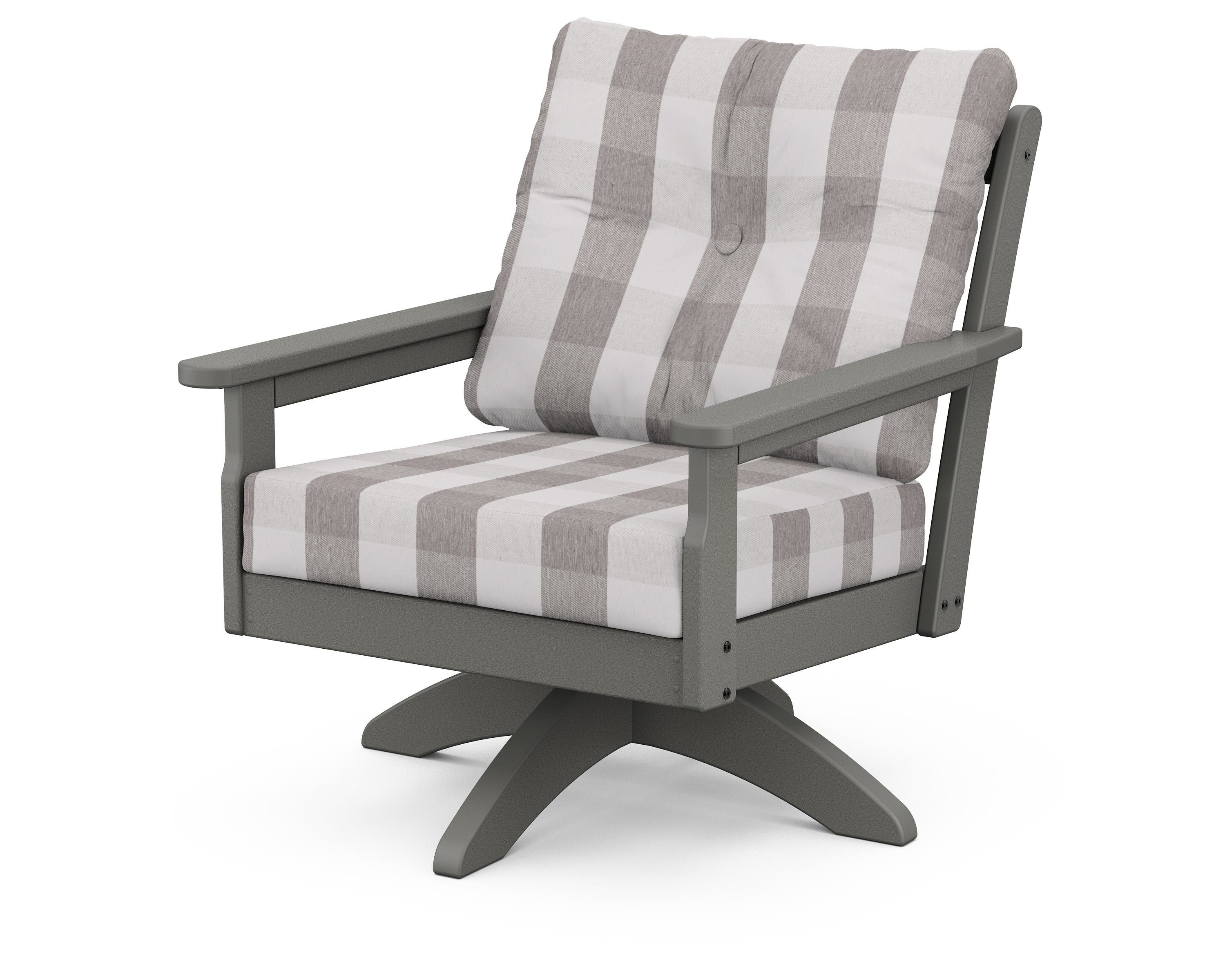 POLYWOOD® Vineyard Deep Seating Swivel Chair in Slate Grey / Buffalo Plaid Grey Mist