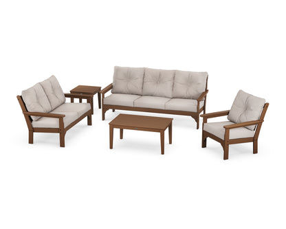 POLYWOOD® Vineyard 5 Piece Deep Seating Set in Teak / Dune Burlap