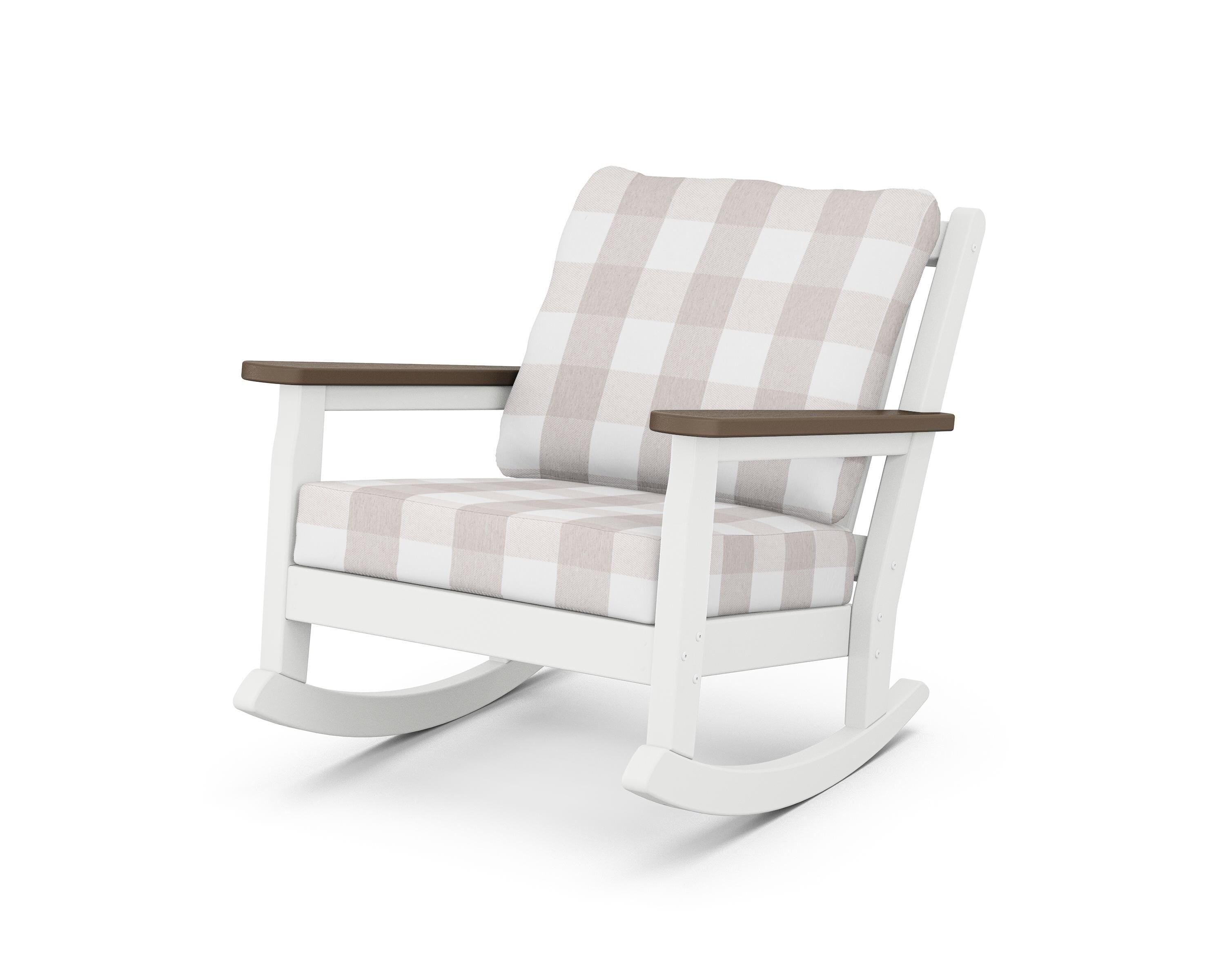 POLYWOOD® Chippendale Deep Seating Rocking Chair in White / Kona / Buffalo Plaid Dune Burlap