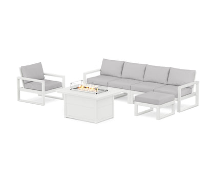 POLYWOOD® EDGE Sectional Lounge and Fire Pit Set in White / Granite