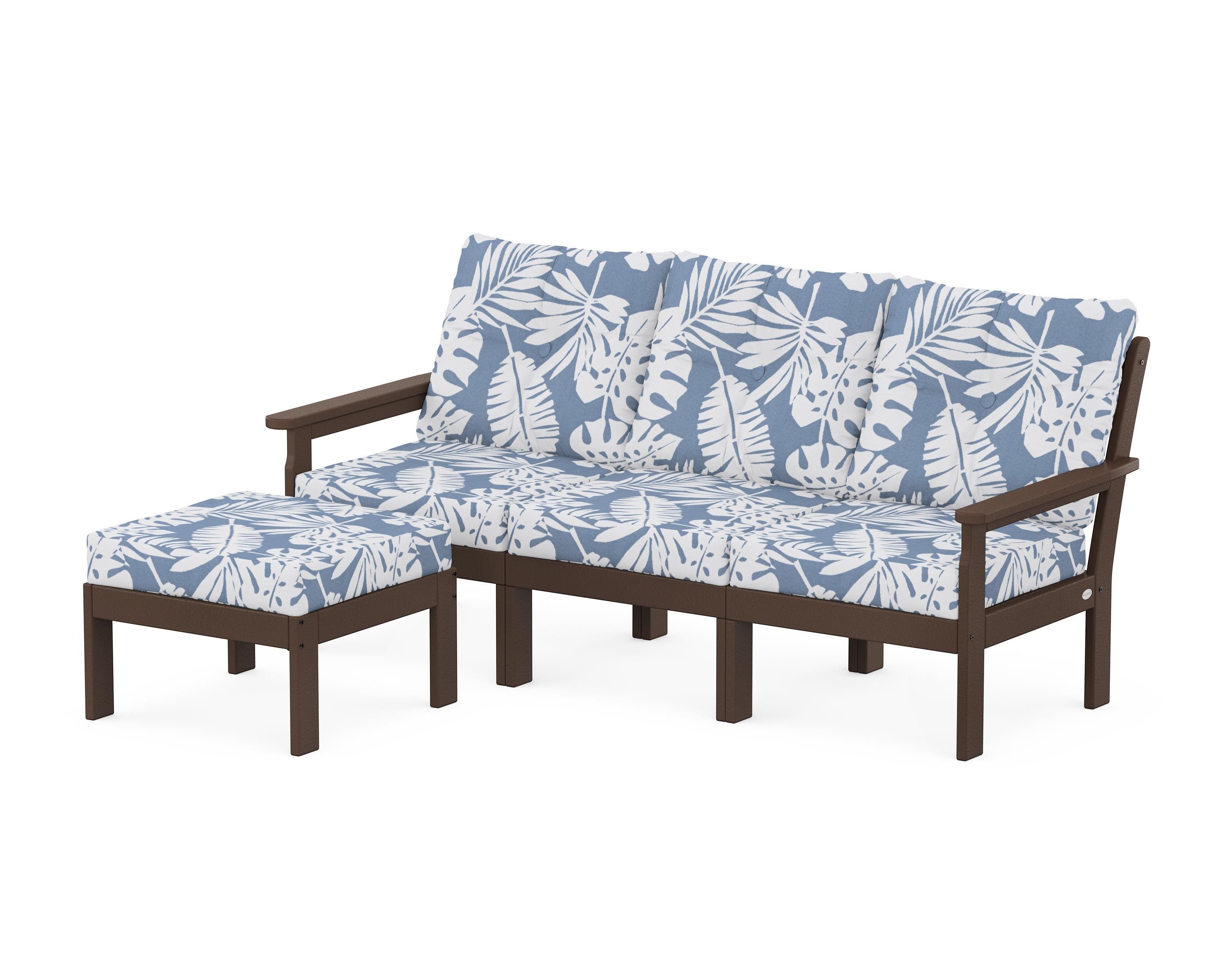 POLYWOOD® Vineyard 4-Piece Sectional with Ottoman in Mahogany / Leaf Sky Blue