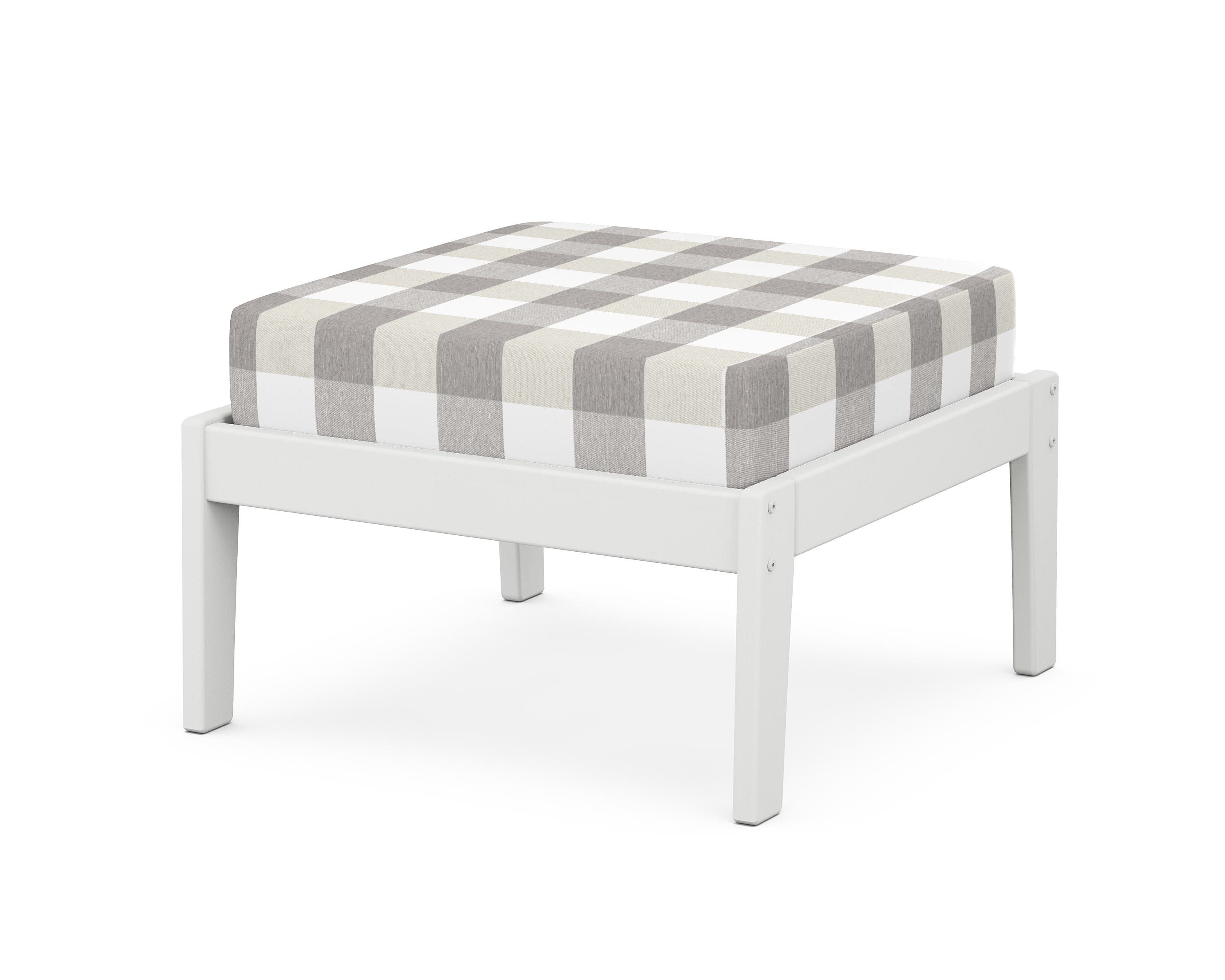Unbranded Deep Seating Ottoman in White / Buffalo Plaid Grey Mist