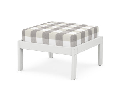 Unbranded Deep Seating Ottoman in White / Buffalo Plaid Grey Mist