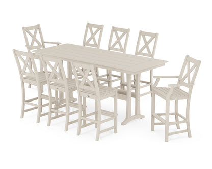 POLYWOOD® Braxton 9-Piece Farmhouse Bar Set with Trestle Legs in Sand
