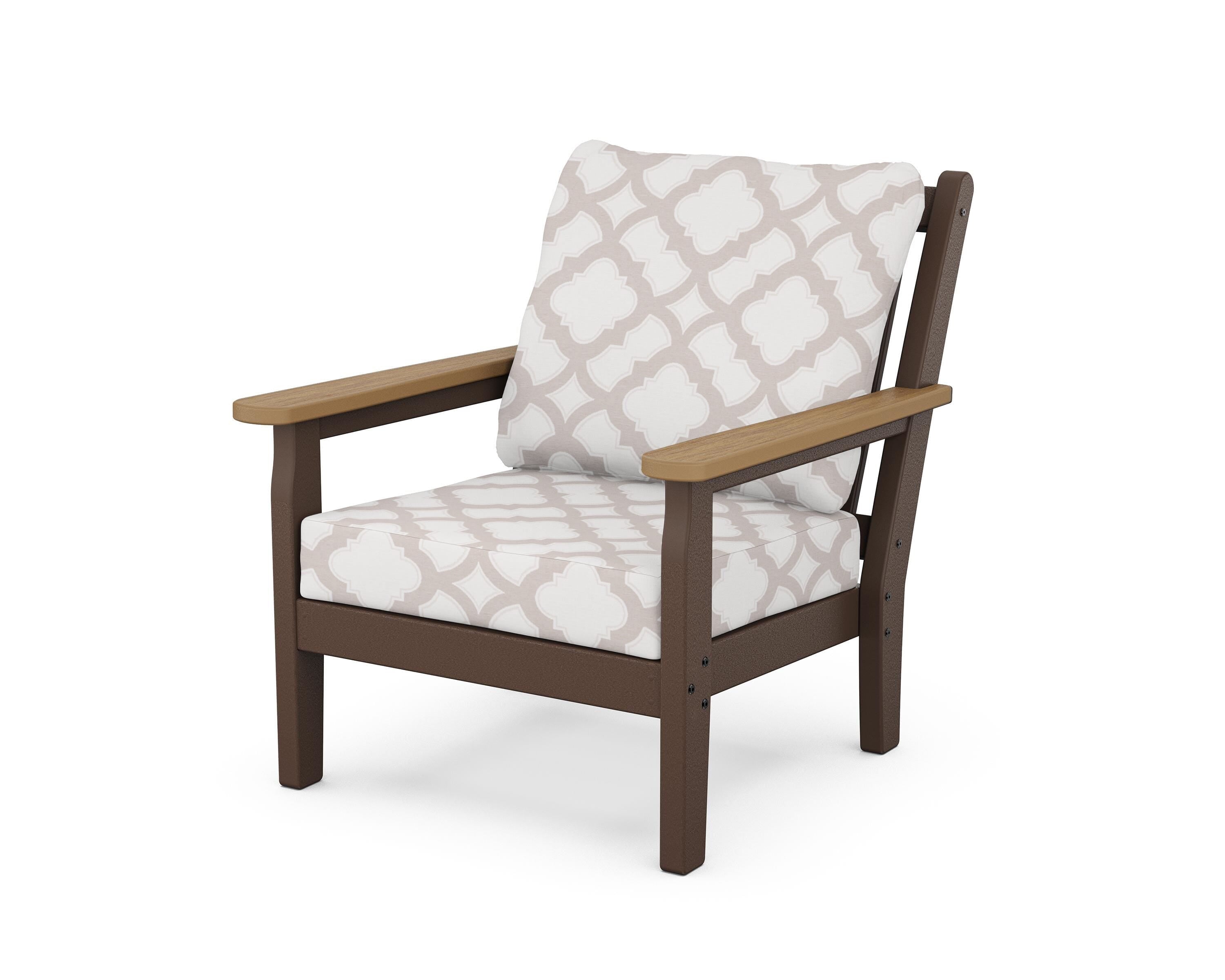 POLYWOOD® Chippendale Deep Seating Chair in Mahogany / Natural / Trellis Dune Burlap