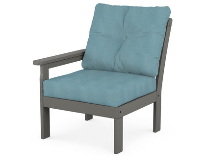 POLYWOOD® Vineyard Modular Left Arm Chair in Slate Grey / Lattice Sky Blue
