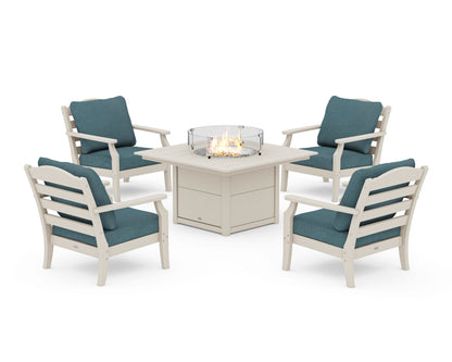Draper James™ by  POLYWOOD® Savannah 5-Piece Deep Seating Set with Fire Pit Table in Sand / Ocean Teal