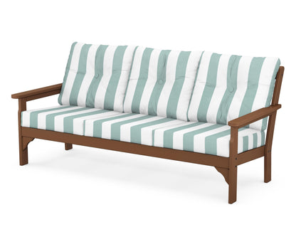 POLYWOOD® Vineyard Deep Seating Sofa in Teak / Cabana Stripe Glacier Spa