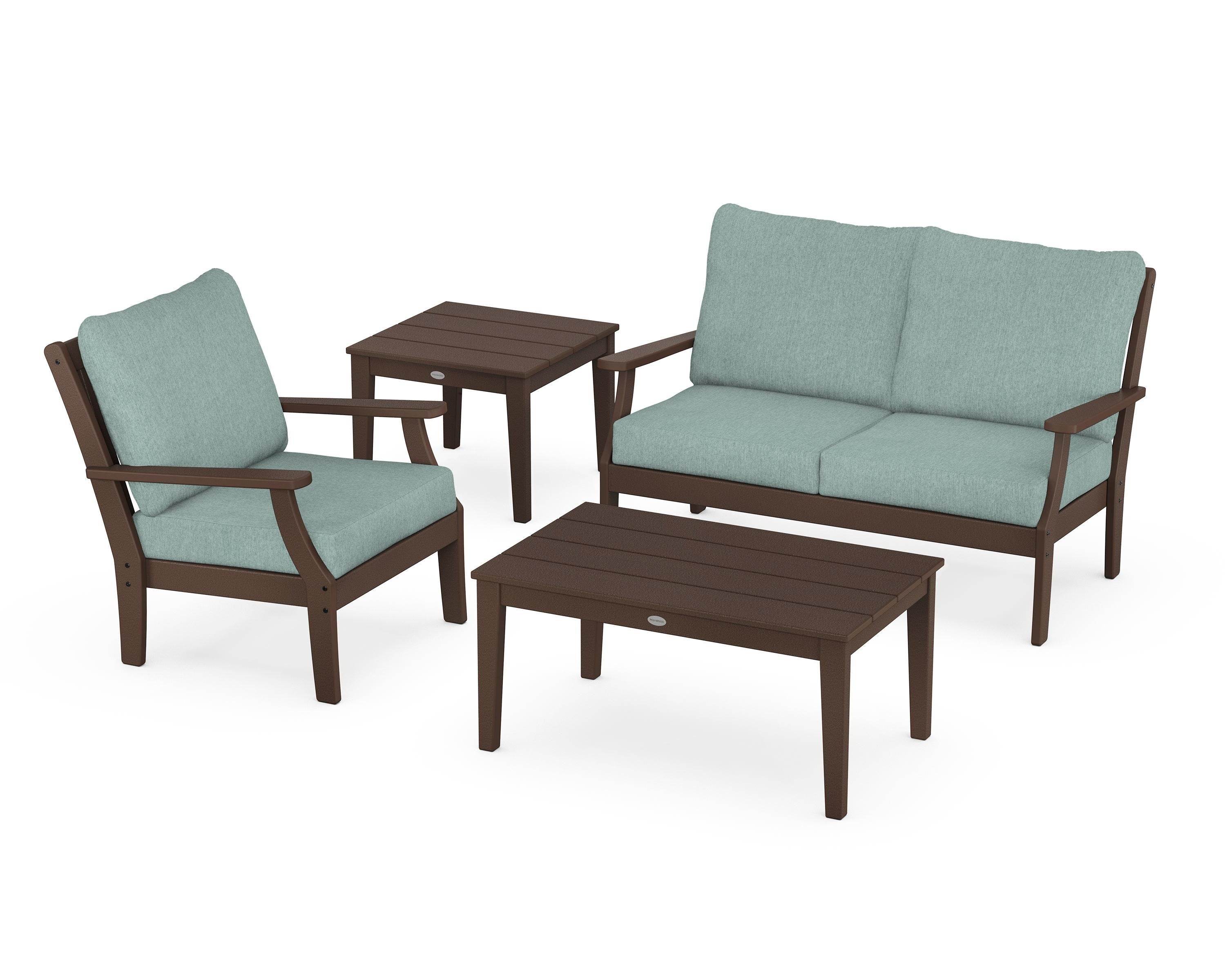 POLYWOOD® Braxton 4-Piece Deep Seating Set in Mahogany / Glacier Spa