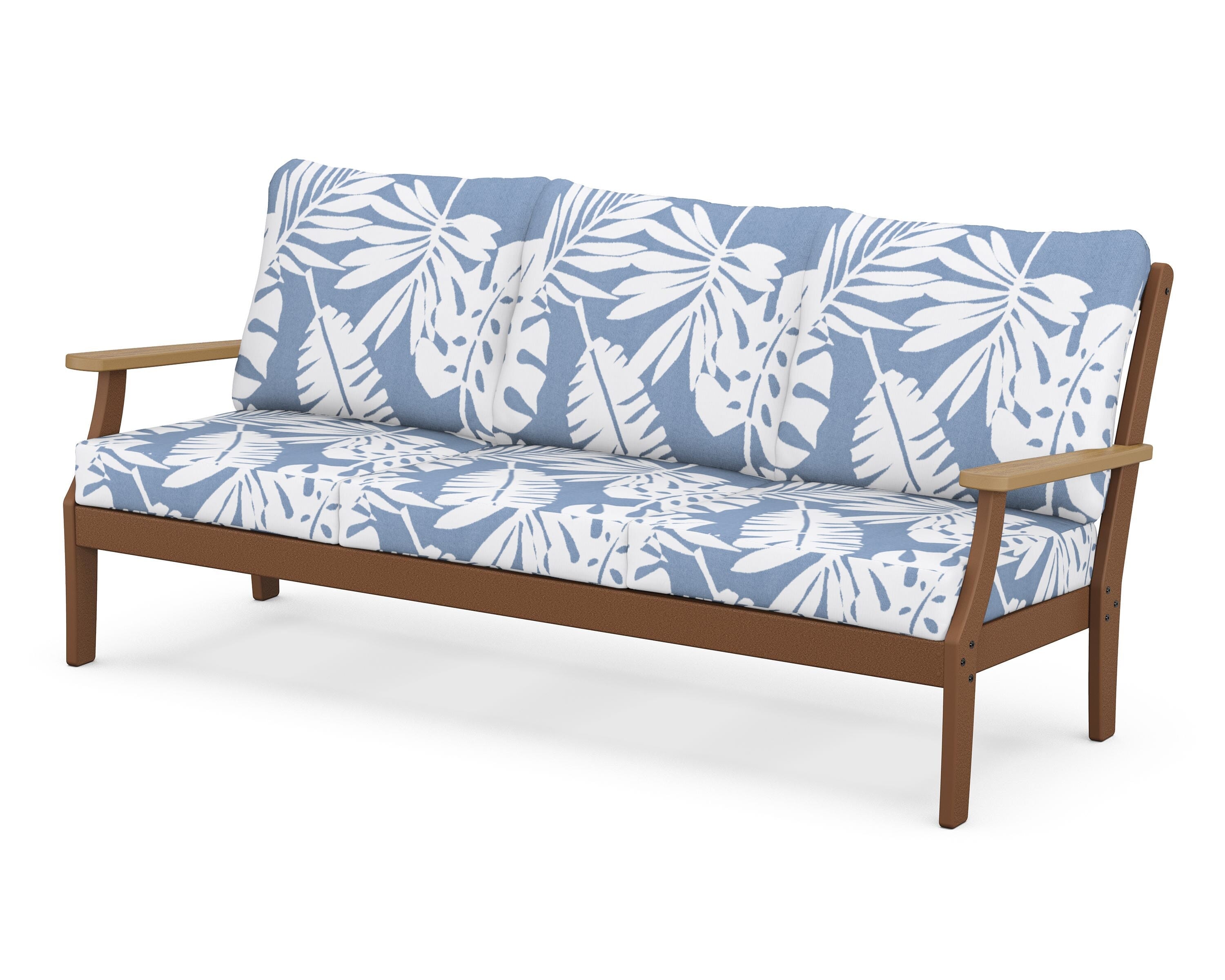 POLYWOOD® Braxton Deep Seating Sofa in Teak / Natural / Leaf Sky Blue