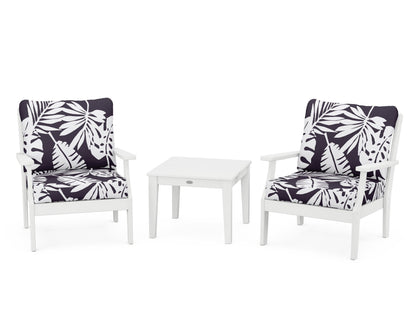 POLYWOOD® Braxton 3-Piece Deep Seating Set in White / Leaf Navy
