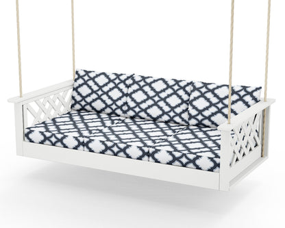 Country Living Wovendale Daybed Swing in White / Trellis Marine Indigo