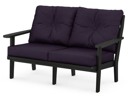 POLYWOOD® Lakeside Deep Seating Loveseat in Black / Navy Linen