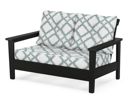 POLYWOOD® Prescott Deep Seating Loveseat in Black / Trellis Glacier Spa