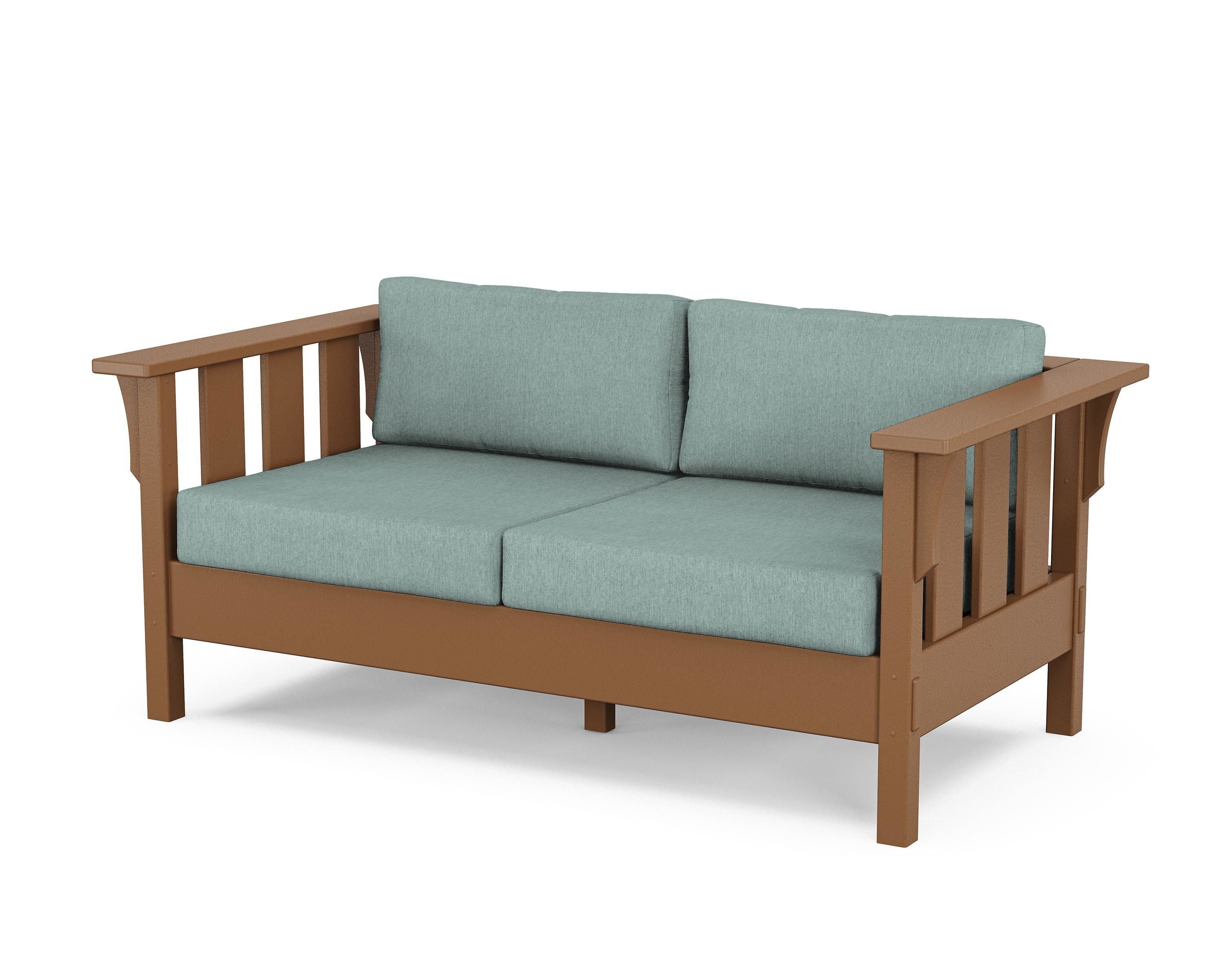 Martha Stewart by POLYWOOD® Acadia Deep Seating Loveseat in Teak / Glacier Spa