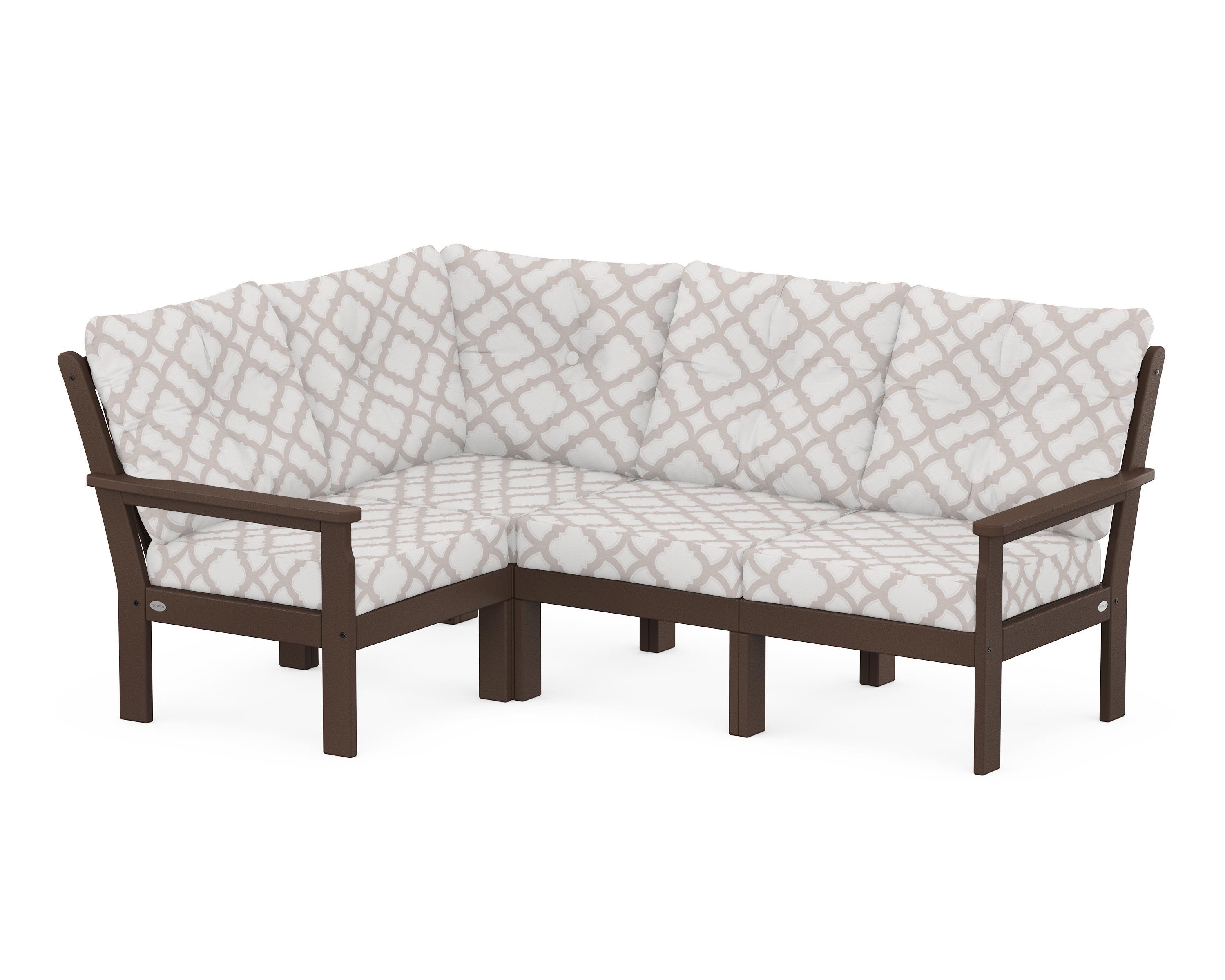POLYWOOD® Vineyard 4-Piece Sectional in Mahogany / Trellis Dune Burlap