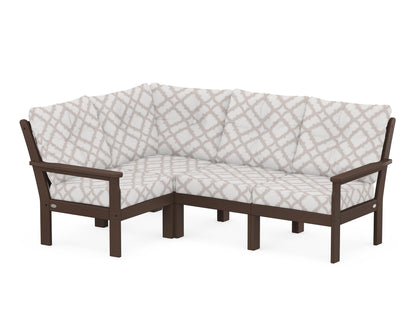 POLYWOOD® Vineyard 4-Piece Sectional in Mahogany / Trellis Dune Burlap