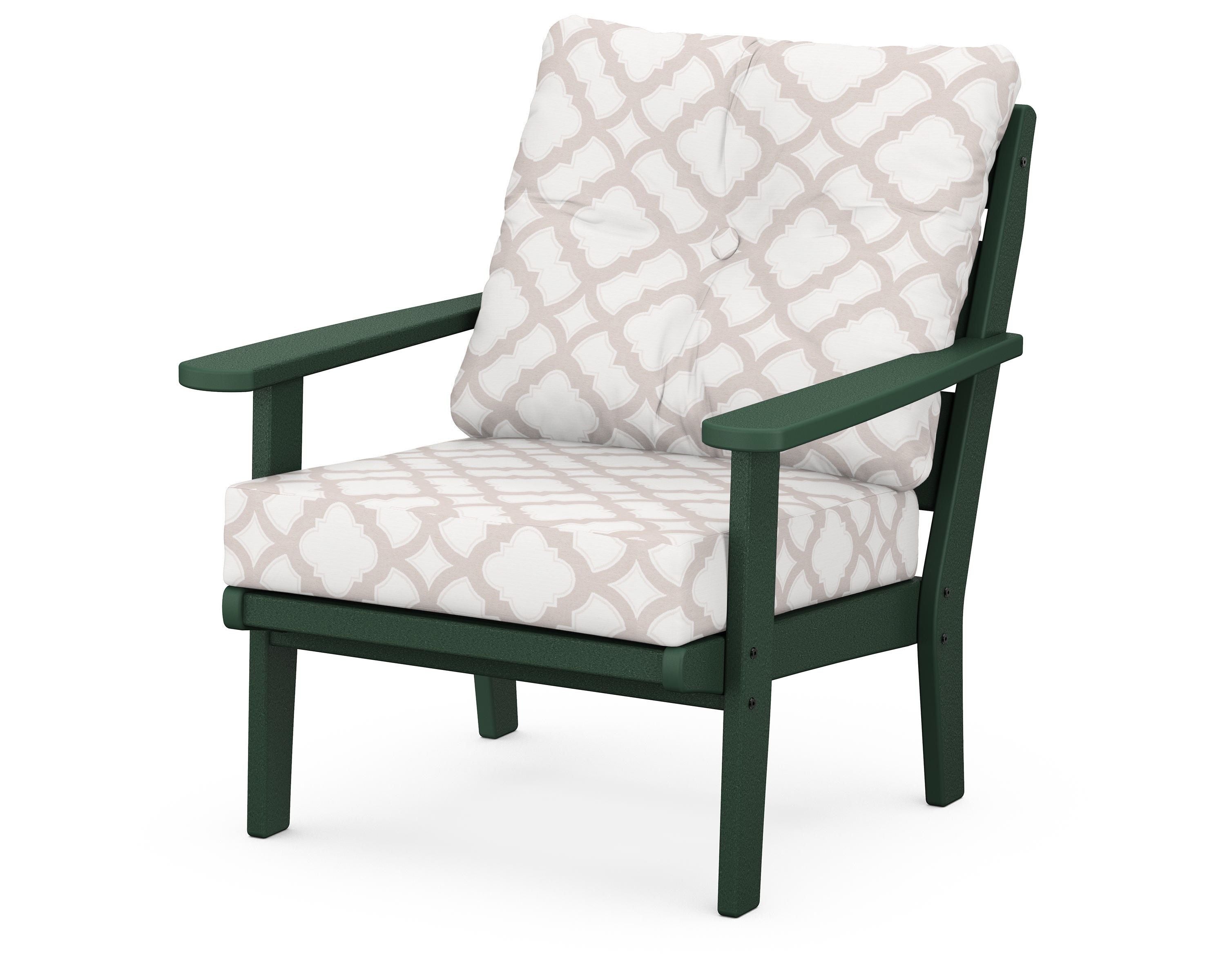 POLYWOOD® Lakeside Deep Seating Chair in Green / Trellis Dune Burlap