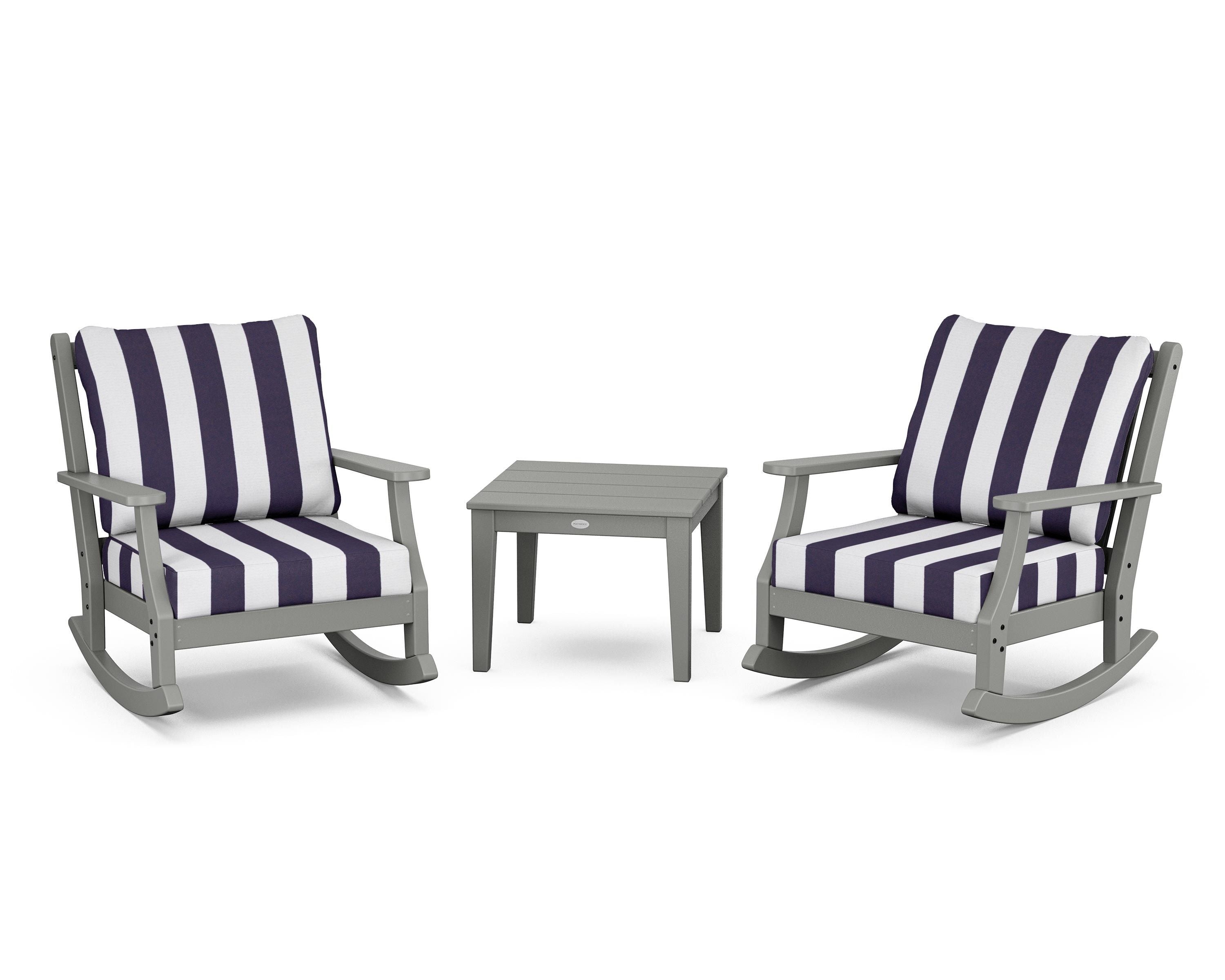 Country Living Wovendale 3-Piece Deep Seating Rocker Set in Slate Grey / Cabana Stripe Navy