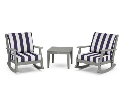 Country Living Wovendale 3-Piece Deep Seating Rocker Set in Slate Grey / Cabana Stripe Navy
