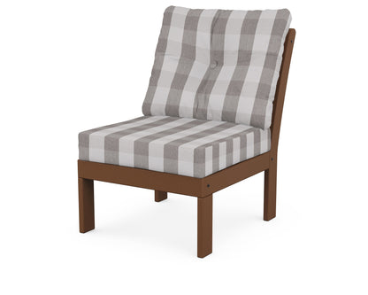 POLYWOOD® Vineyard Modular Armless Chair in Teak / Buffalo Plaid Grey Mist