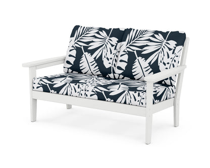 Country Living Cottage Deep Seating Loveseat in White / Leaf Marine Indigo