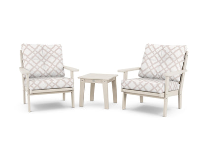 POLYWOOD® Lakeside 3-Piece Deep Seating Chair Set in Sand / Trellis Dune Burlap