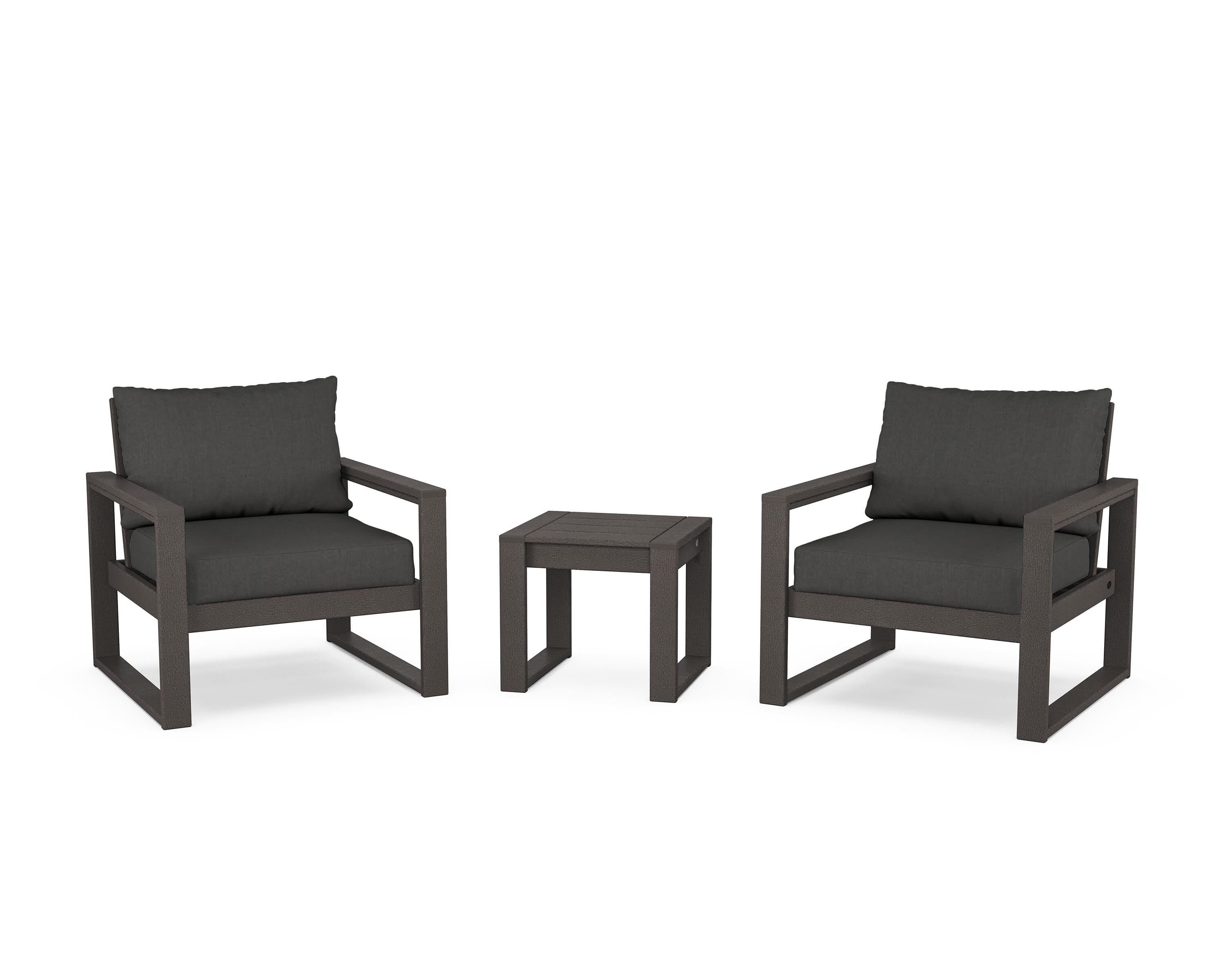 POLYWOOD® EDGE Sectional 3-Piece Deep Seating Set in Vintage Coffee / Spectrum Carbon