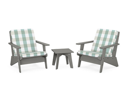 POLYWOOD® Riviera Modern Lounge 3-Piece Set in Slate Grey / Buffalo Plaid Glacier Spa