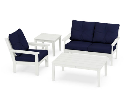 POLYWOOD® Vineyard 4-Piece Deep Seating Set in Vintage White / Navy