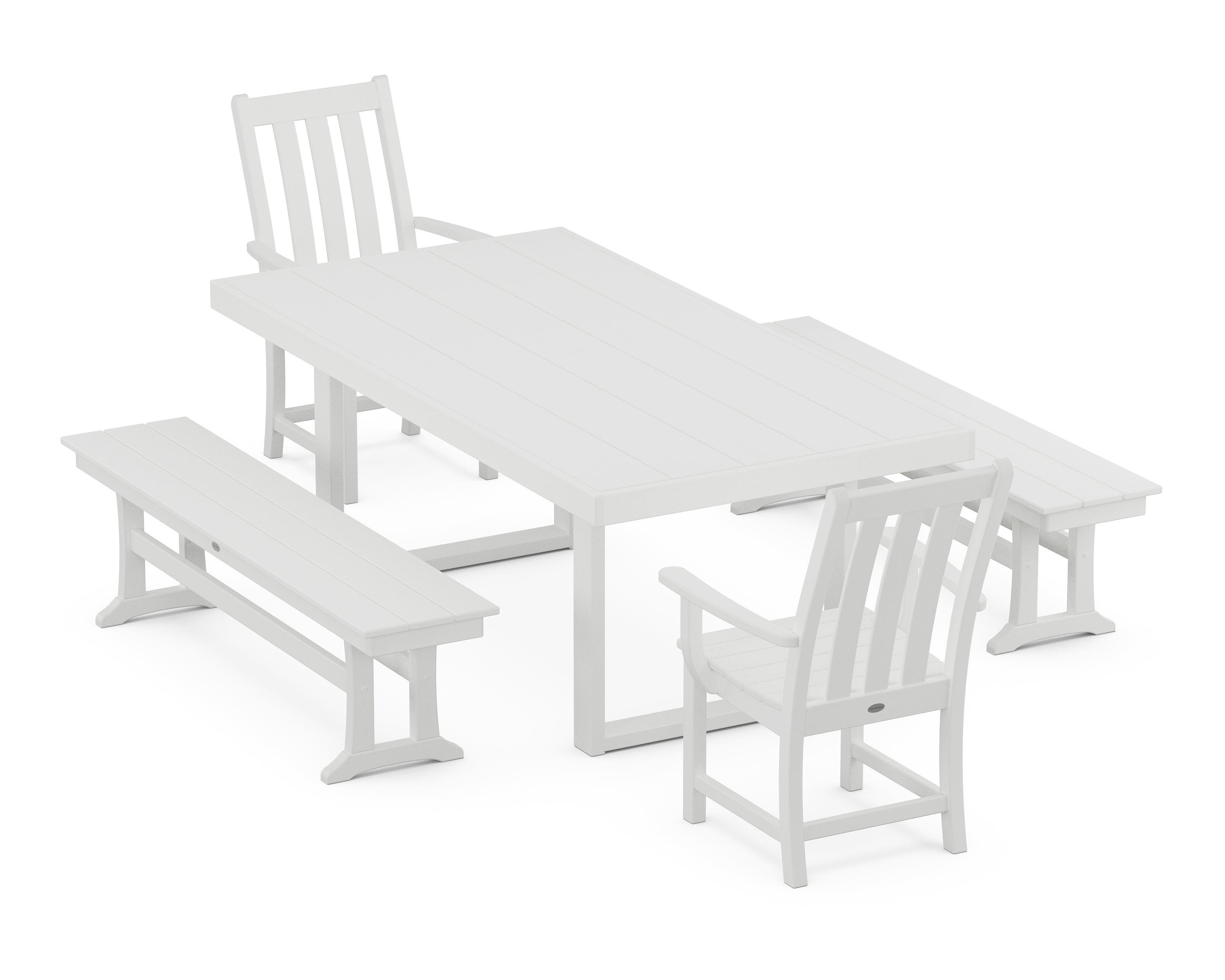 POLYWOOD® Vineyard 5-Piece Dining Set with Benches in White