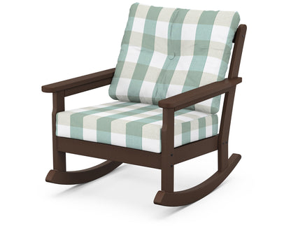 POLYWOOD® Vineyard Deep Seating Rocking Chair in Mahogany / Buffalo Plaid Glacier Spa