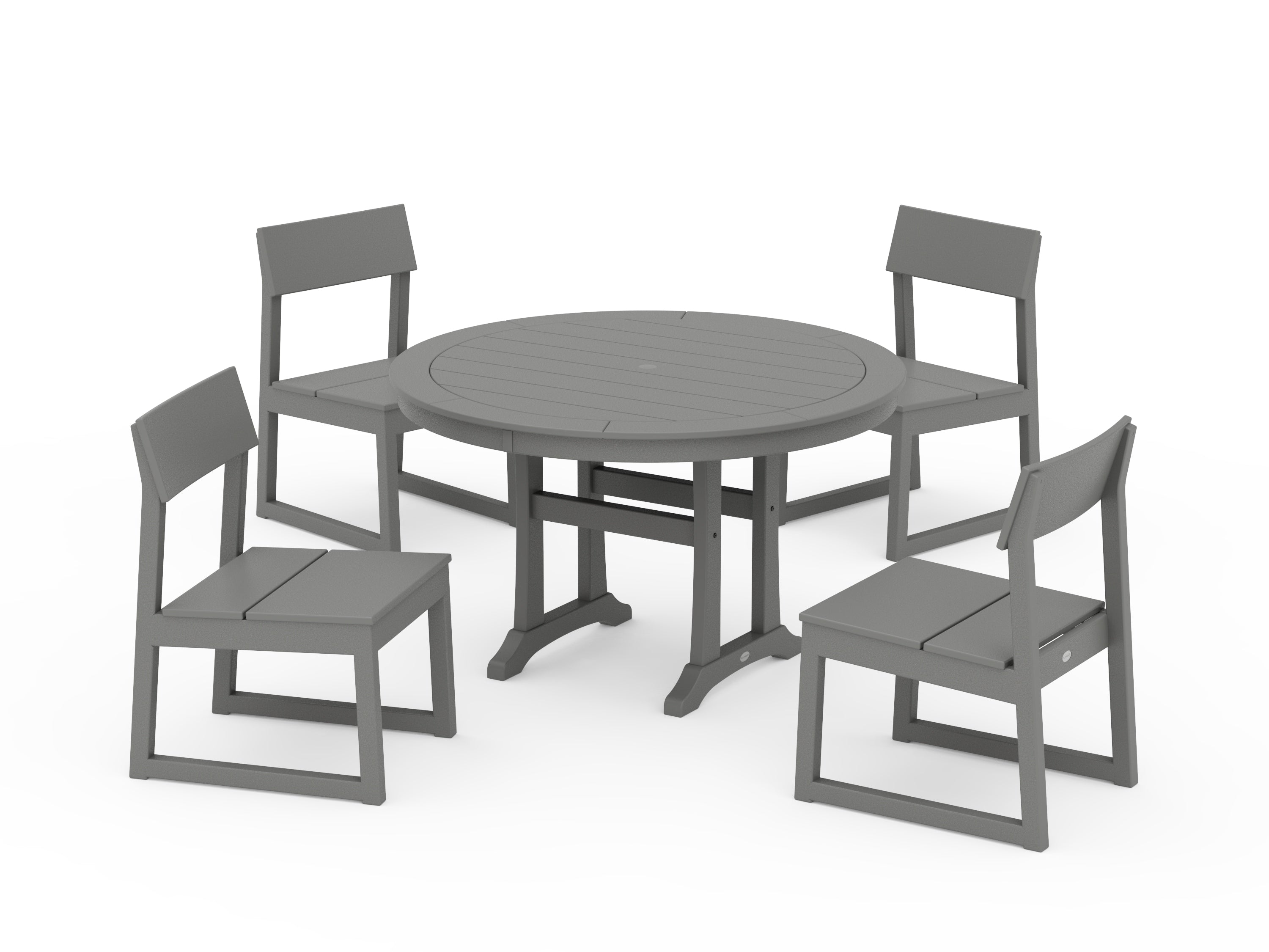 POLYWOOD® EDGE Side Chair 5-Piece Round Dining Set With Trestle Legs in Slate Grey