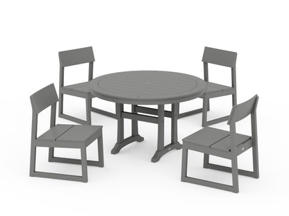 POLYWOOD® EDGE Side Chair 5-Piece Round Dining Set With Trestle Legs in Slate Grey