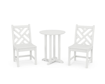 POLYWOOD® Chippendale Side Chair 3-Piece Round Bistro Dining Set in White