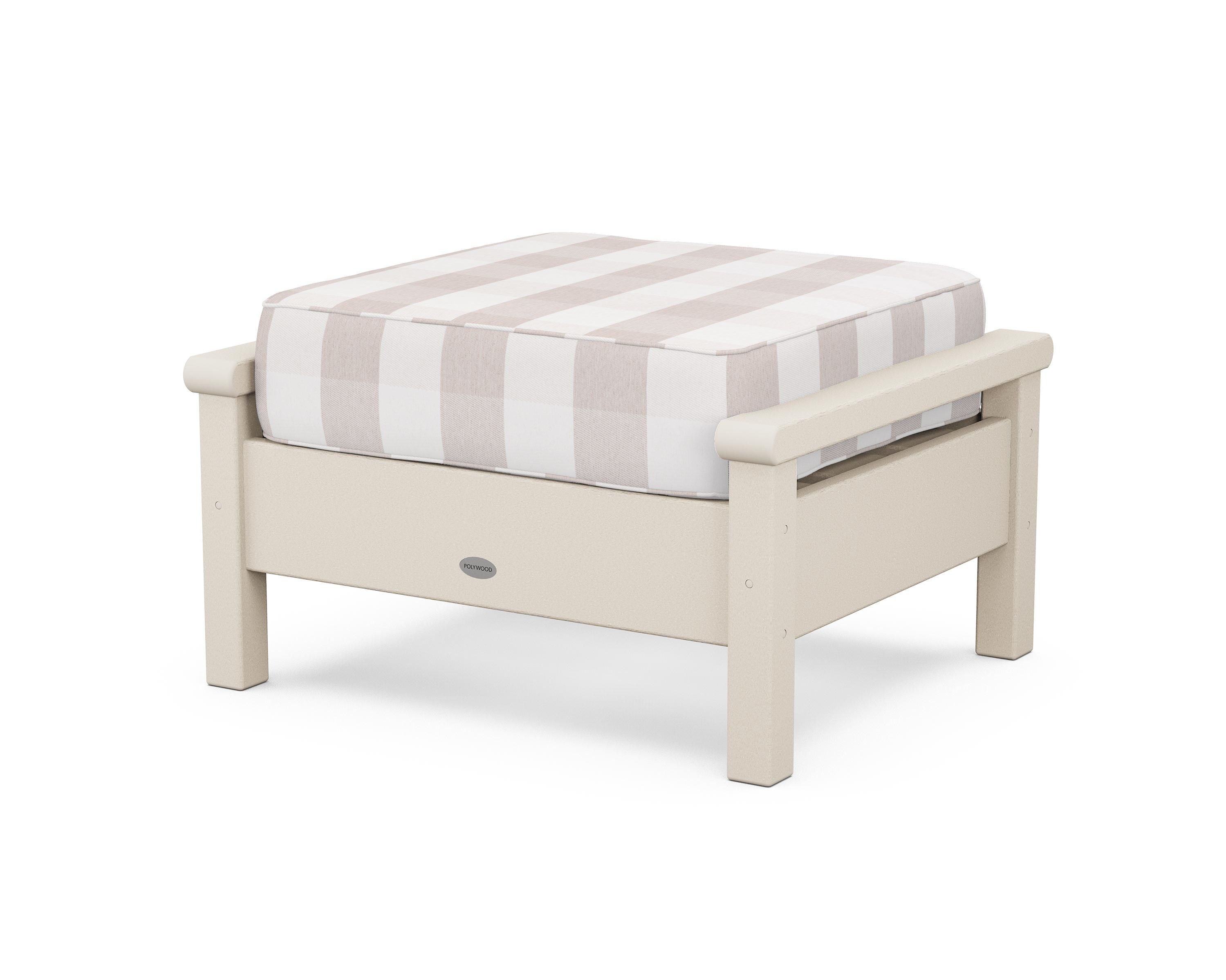 POLYWOOD® Harbour Deep Seating Ottoman in Sand / Buffalo Plaid Dune Burlap