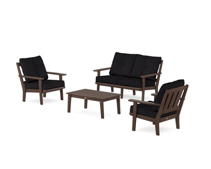 POLYWOOD® Oxford 4-Piece Deep Seating Set with Loveseat in Mahogany / Midnight Linen