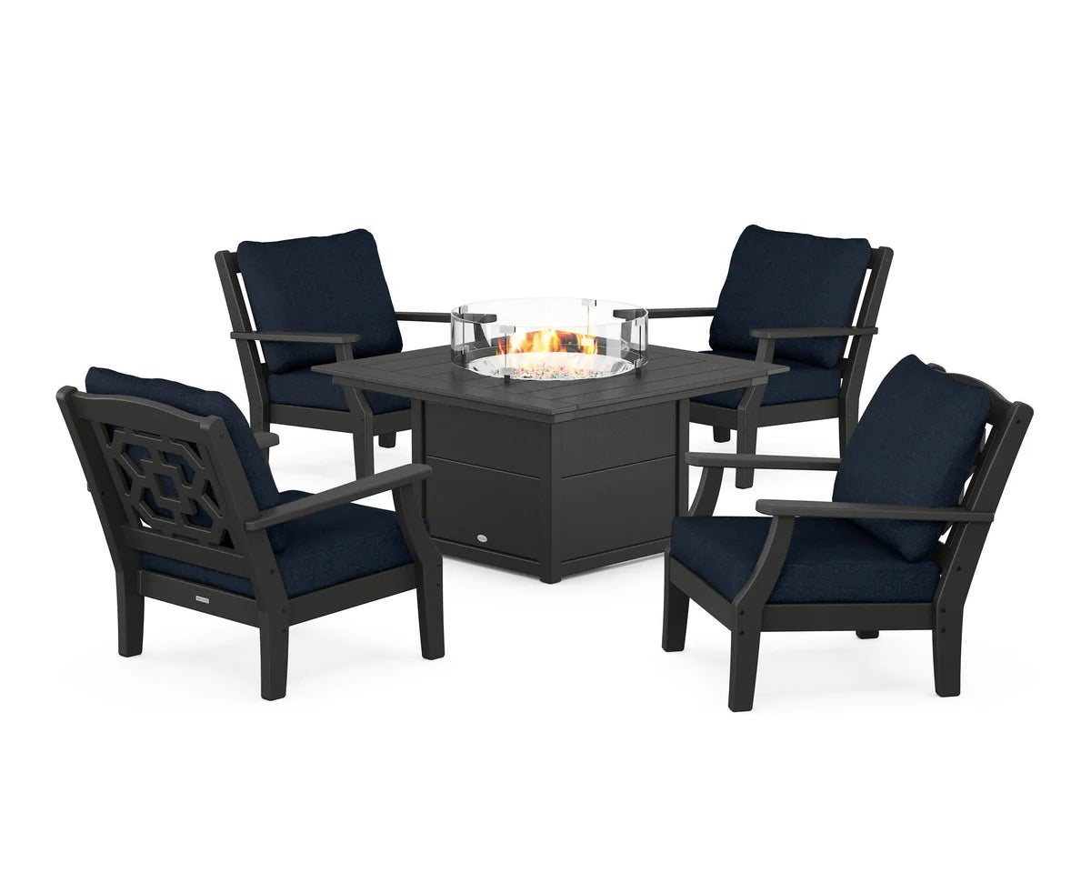 Chinoiserie 5-Piece Deep Seating Set with Fire Pit Table