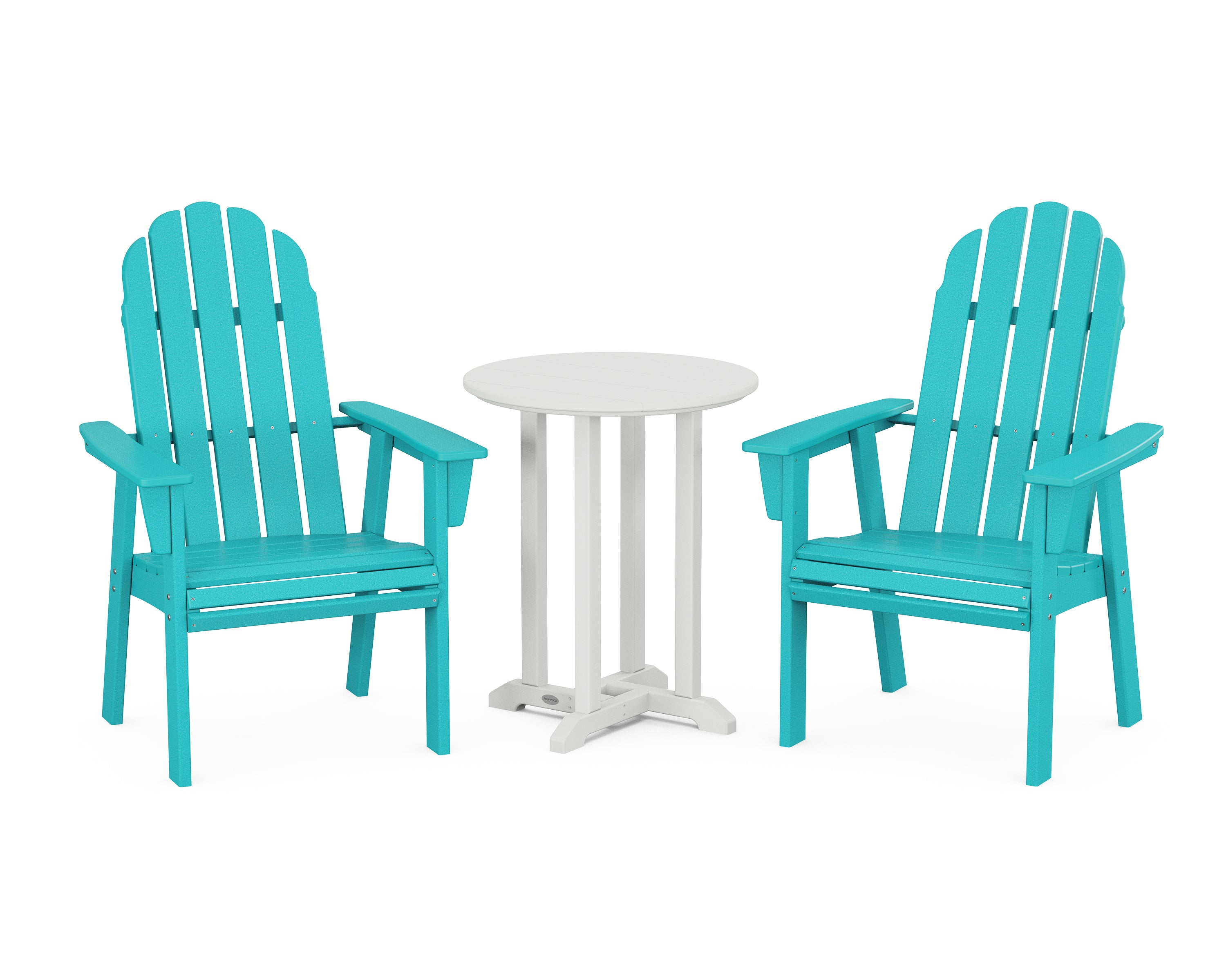 POLYWOOD® Vineyard Adirondack 3-Piece Round Bistro Dining Set in Aruba / White