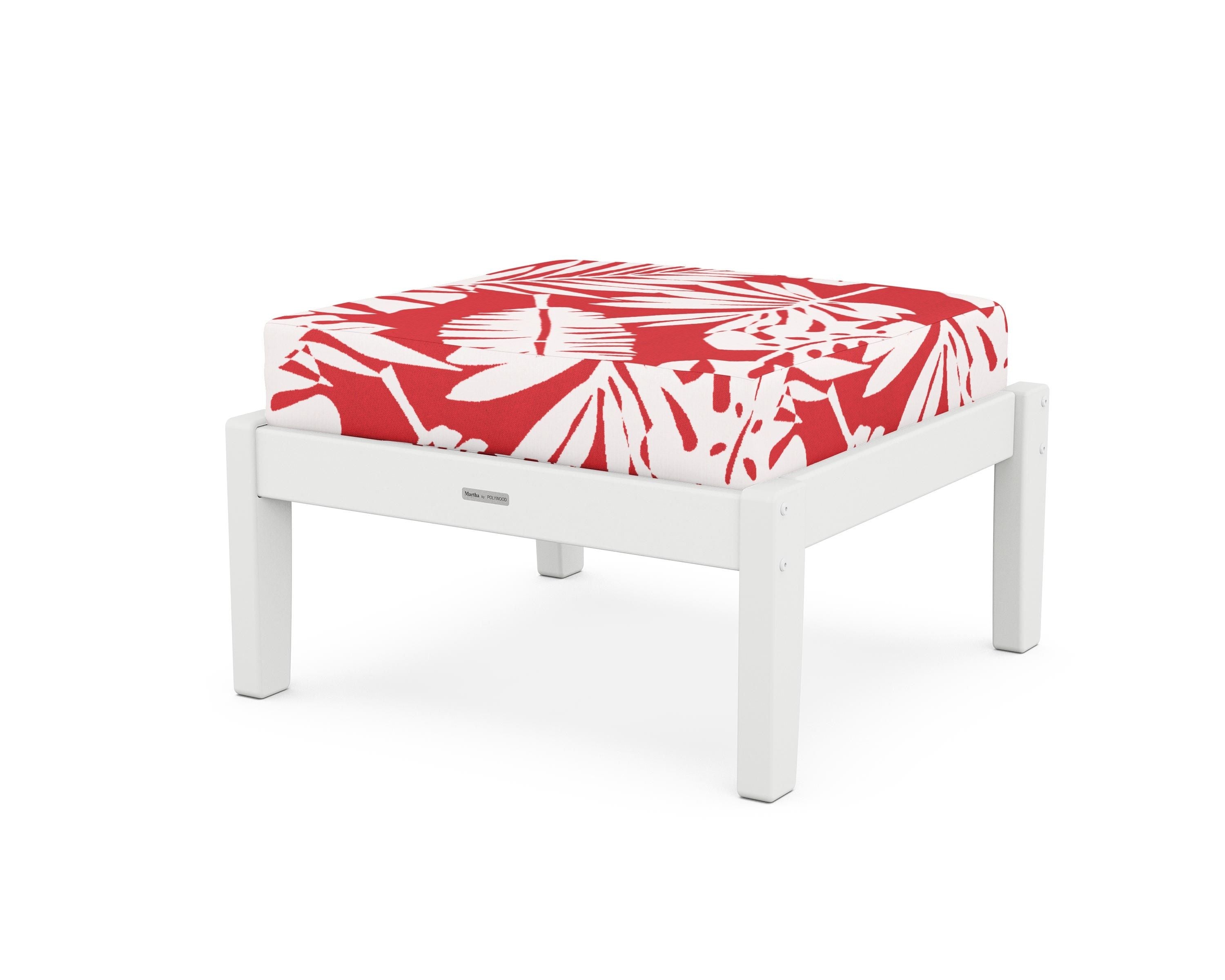 Martha Stewart by POLYWOOD® Chinoiserie Deep Seating Ottoman in White / Leaf Crimson
