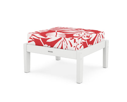 Martha Stewart by POLYWOOD® Chinoiserie Deep Seating Ottoman in White / Leaf Crimson