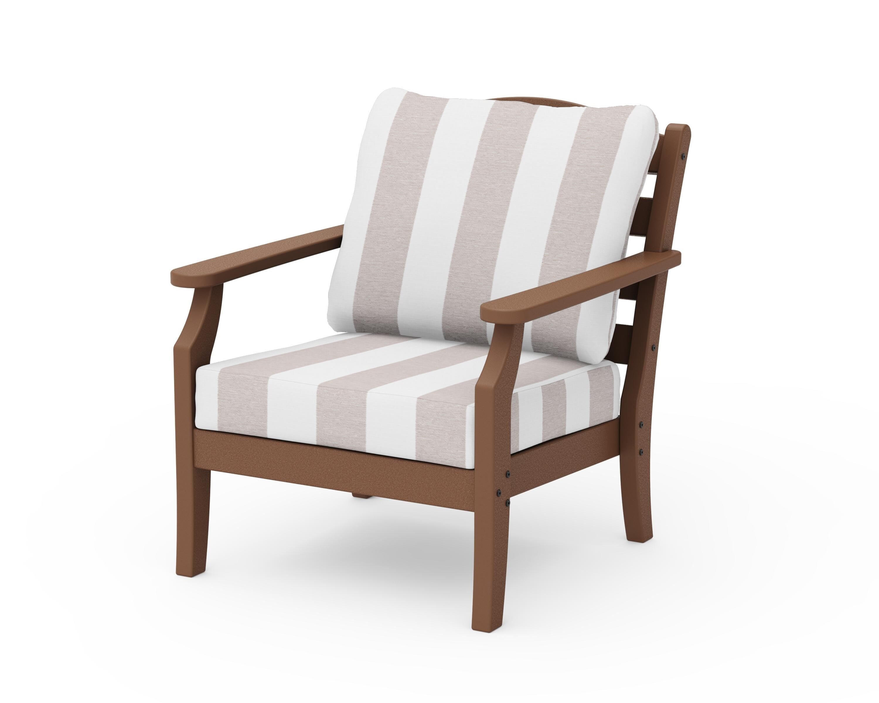 Draper James™ by  POLYWOOD® Savannah Deep Seating Chair in Teak / Cabana Stripe Dune Burlap