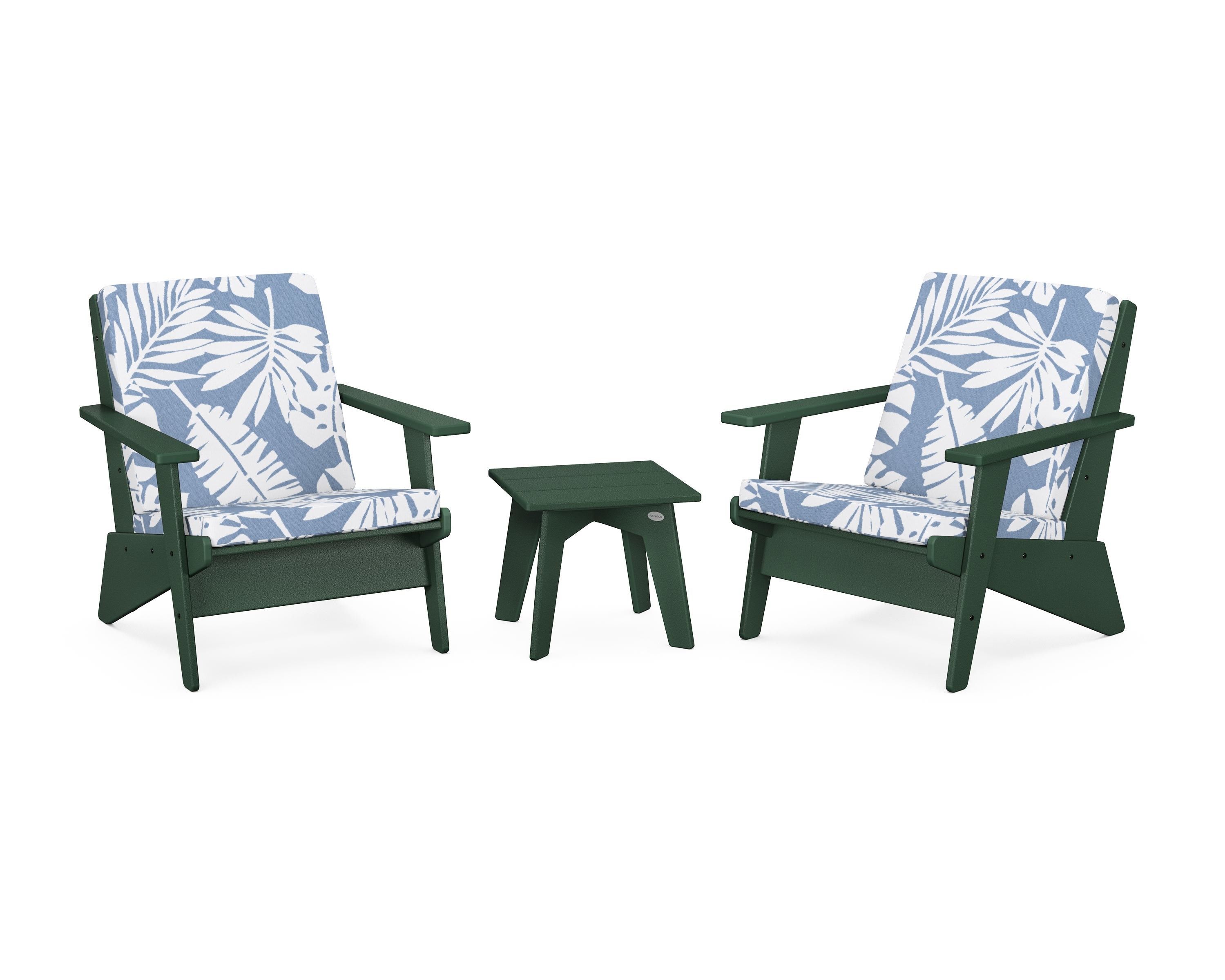 POLYWOOD® Riviera Modern Lounge 3-Piece Set in Green / Leaf Sky Blue